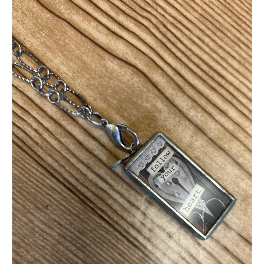 Jewel Kade Charm Pendant Necklace Black Beaded Silver Chain FOLLOW YOUR‎ HEART - Picture 4 of 7